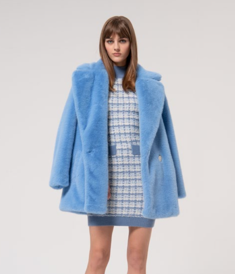 Manteau fausse fourrure bleu ciel - Fracomina