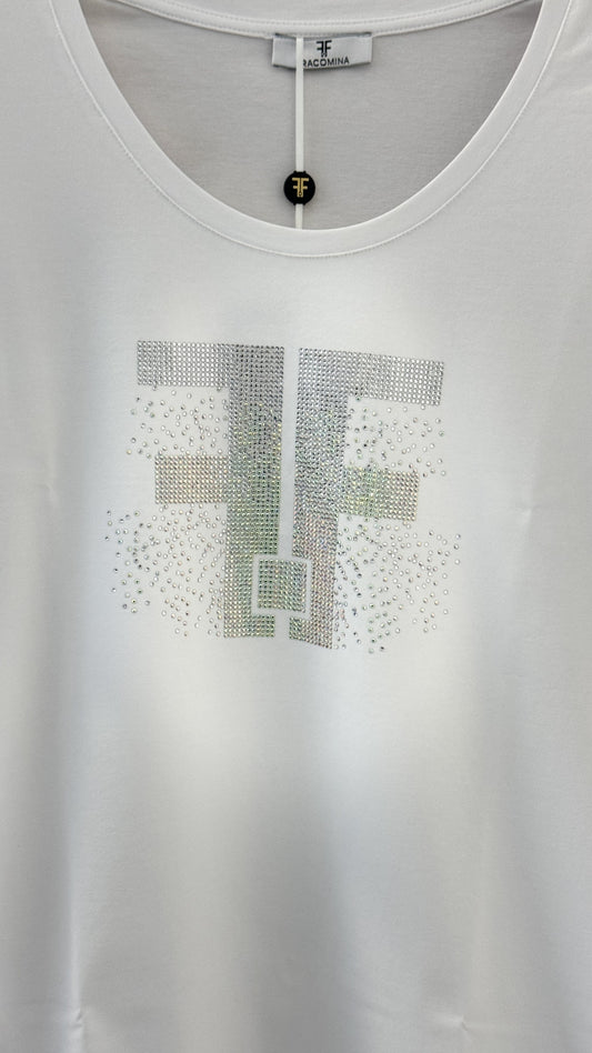 T-shirt logo strass argenté - Fracomina